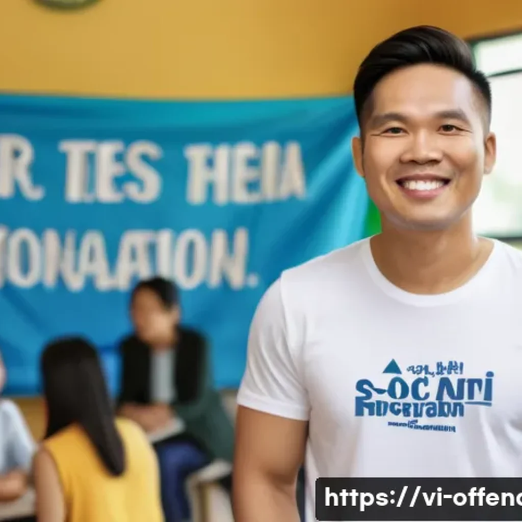 출소 후 범죄자의 사회 적응 문제 - A hopeful Vietnamese man in his 30s wearing casual business attire and a clean undershirt, standing ...