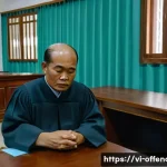 Home 20 정신질환 범죄자와 형사책임 논란 - A professional courtroom scene in Vietnam showing a judge and legal experts discussing the mental he...