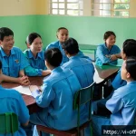 Home 18 교정시설 내 범죄 재발 방지 프로그램 - A diverse group of Vietnamese adult inmates participating in a communication skills training session...