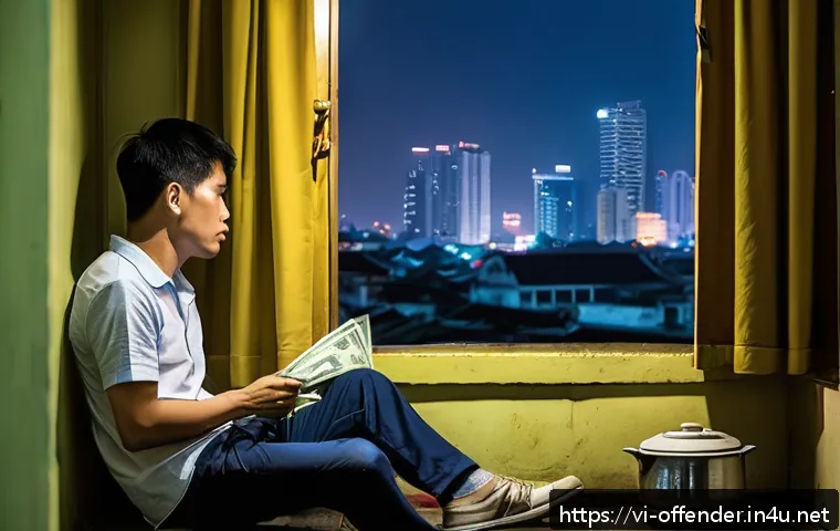 범죄 심리학과 형법 적용 사례 - A detailed scene illustrating the complexity of crime motives in modern Vietnamese society: a young ...
